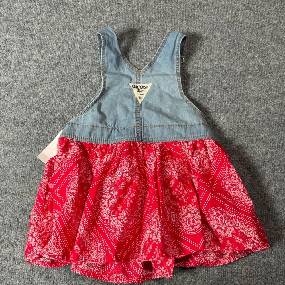 OshKosh Bgosh Girls Denim Jumper Dress Red Bandana Print 24M‎